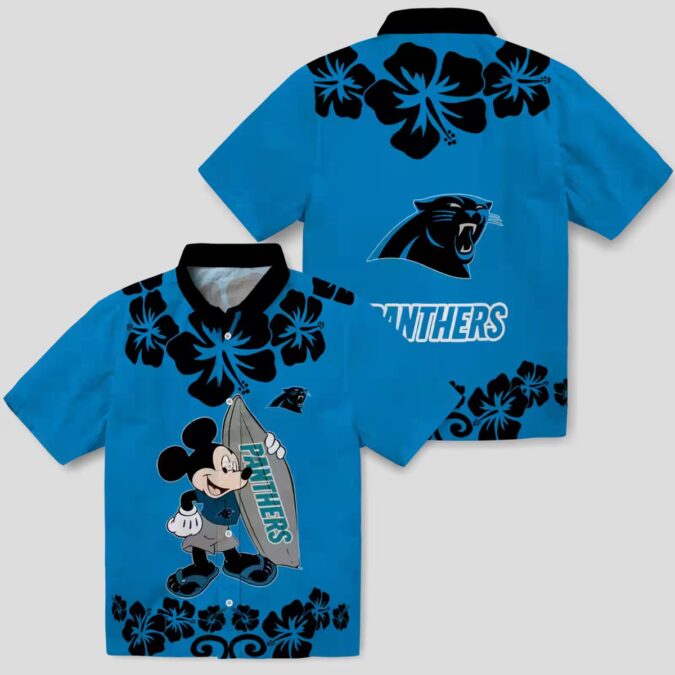 NFL Carolina Panthers Aloha Summer Shirt - Surfing Mickey Blue Hawaiian Vacation Shirt