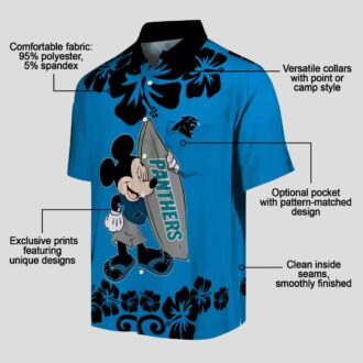 NFL Carolina Panthers Aloha Summer Shirt - Surfing Mickey Blue Hawaiian Vacation Shirt