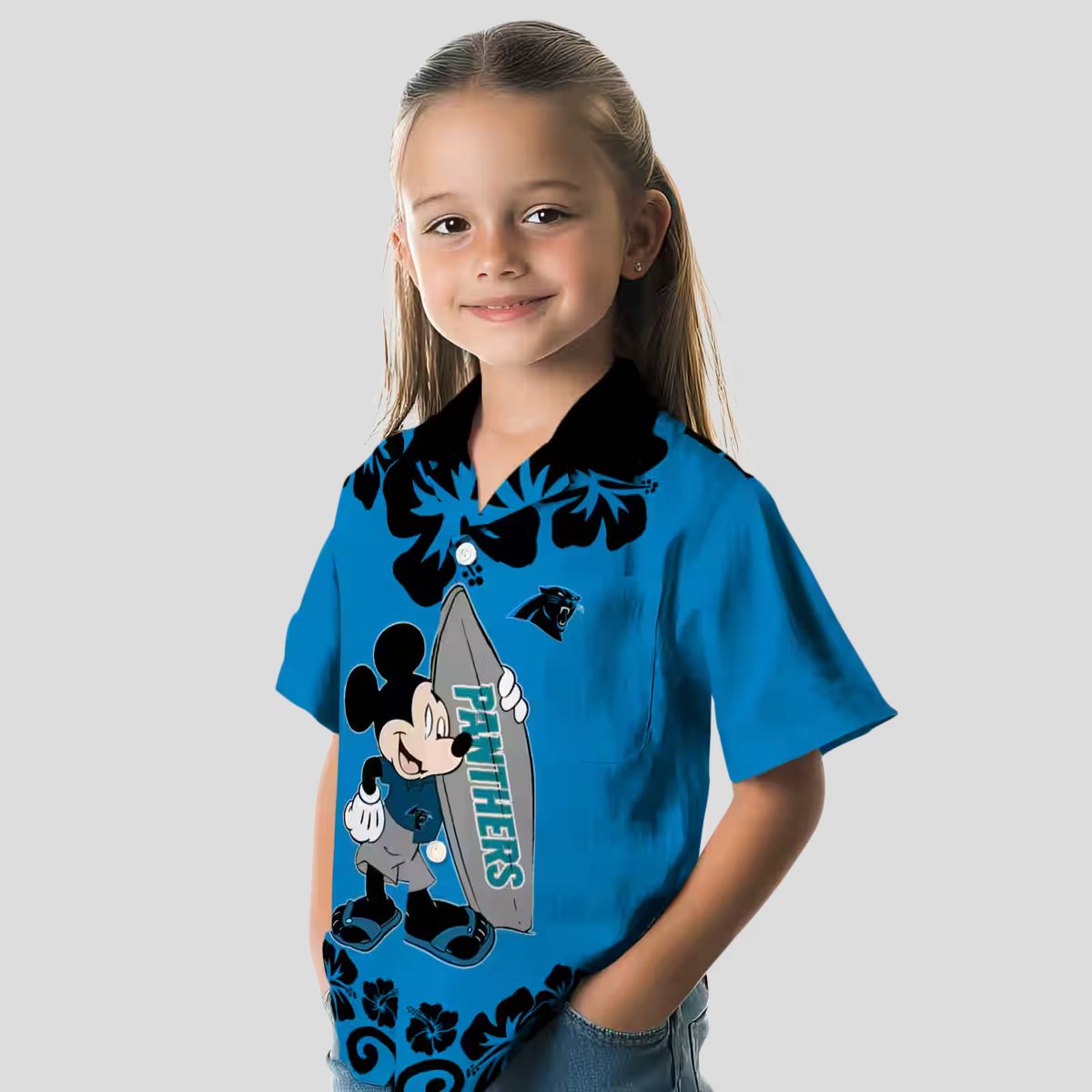 NFL Carolina Panthers Aloha Summer Shirt - Surfing Mickey Blue Hawaiian Vacation Shirt