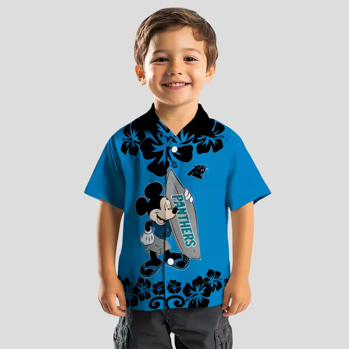 NFL Carolina Panthers Aloha Summer Shirt - Surfing Mickey Blue Hawaiian Vacation Shirt