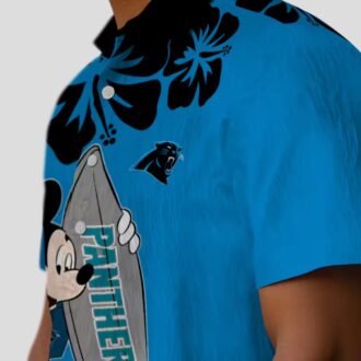 NFL Carolina Panthers Aloha Summer Shirt - Surfing Mickey Blue Hawaiian Vacation Shirt