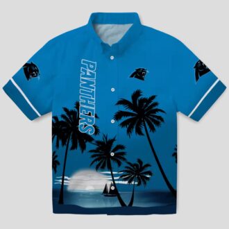 NFL Carolina Panthers Beach Sunset Hawaiian Shirt – Blue & Black Summer Button Up Shirt