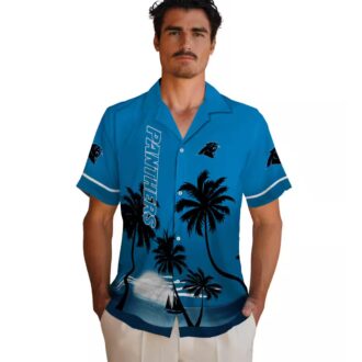 NFL Carolina Panthers Beach Sunset Hawaiian Shirt – Blue & Black Summer Button Up Shirt