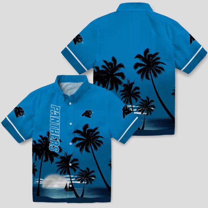 NFL Carolina Panthers Beach Sunset Hawaiian Shirt – Blue & Black Summer Button Up Shirt