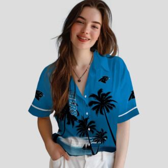 NFL Carolina Panthers Beach Sunset Hawaiian Shirt – Blue & Black Summer Button Up Shirt