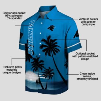 NFL Carolina Panthers Beach Sunset Hawaiian Shirt – Blue & Black Summer Button Up Shirt