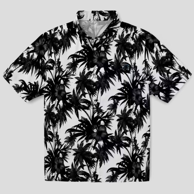 NFL Carolina Panthers Black & White Hawaiian Shirt, Palm Motifs Print Summer Wear
