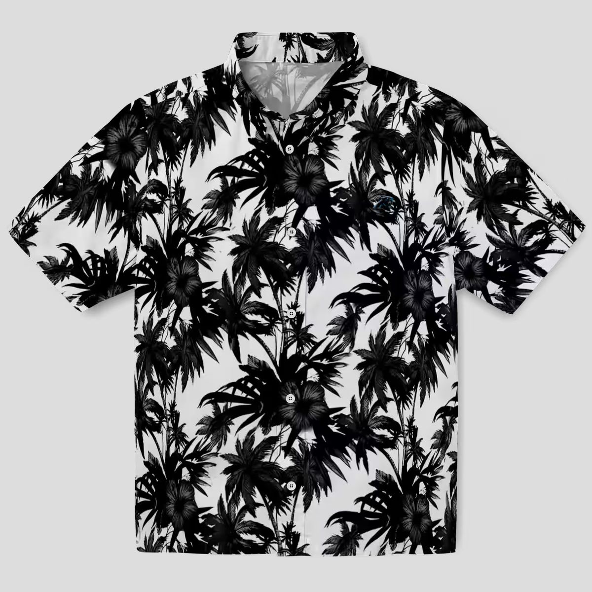 NFL Carolina Panthers Black & White Hawaiian Shirt, Palm Motifs Print Summer Wear