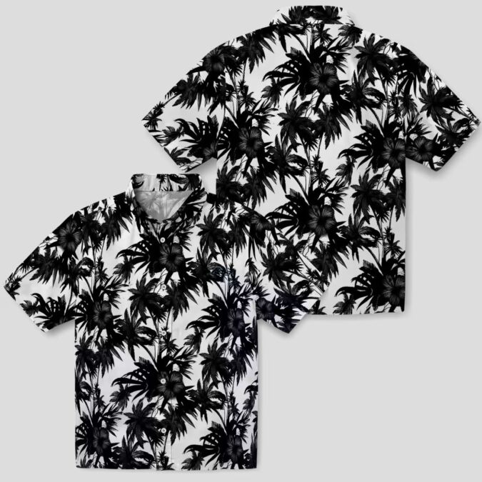 NFL Carolina Panthers Black & White Hawaiian Shirt, Palm Motifs Print Summer Wear