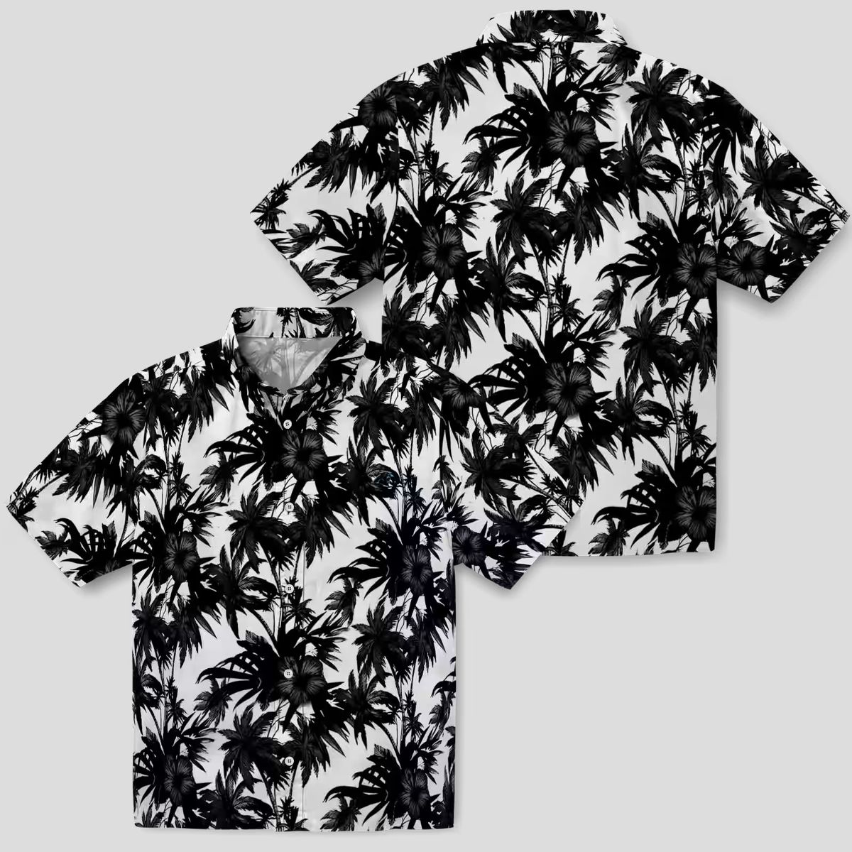 NFL Carolina Panthers Black & White Hawaiian Shirt, Palm Motifs Print Summer Wear