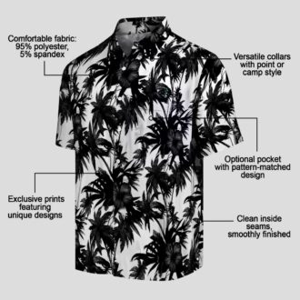 NFL Carolina Panthers Black & White Hawaiian Shirt, Palm Motifs Print Summer Wear