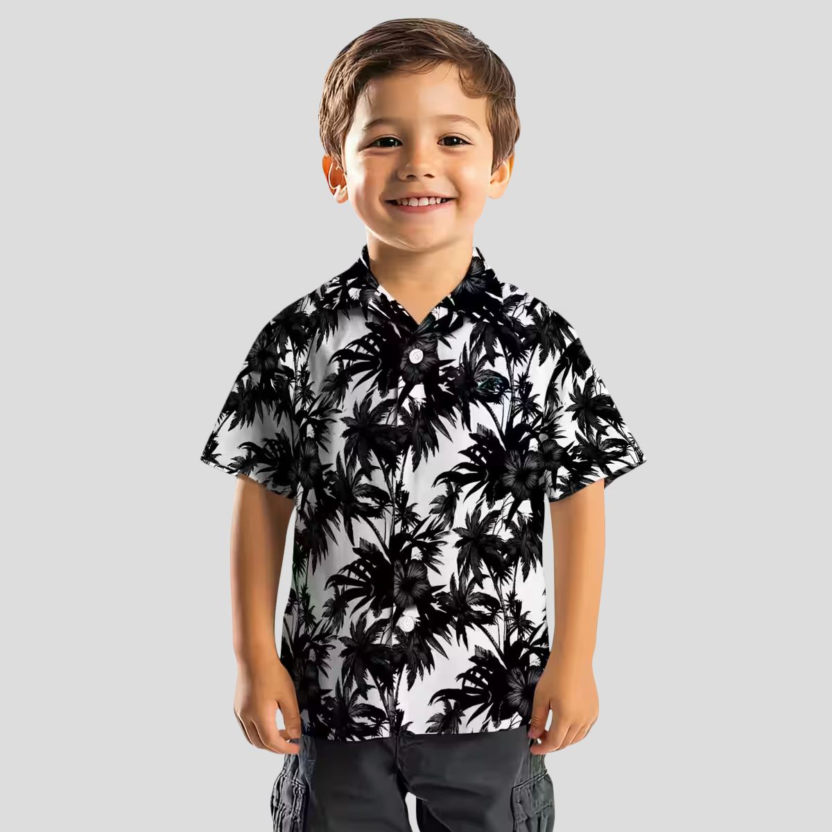 NFL Carolina Panthers Black & White Hawaiian Shirt, Palm Motifs Print Summer Wear