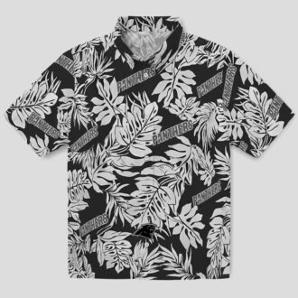 NFL Carolina Panthers Floral Hawaiian Shirt – Black Monstera Leaf Summer Vacation Shirt