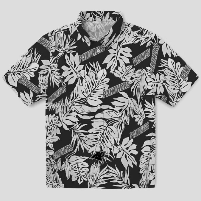 NFL Carolina Panthers Floral Hawaiian Shirt – Black Monstera Leaf Summer Vacation Shirt