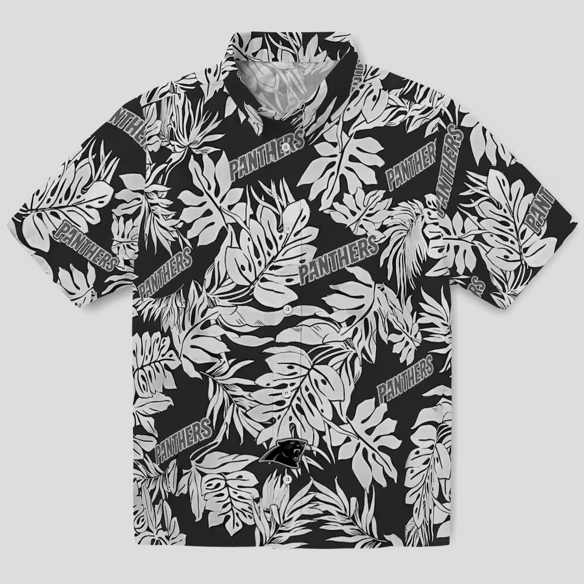 NFL Carolina Panthers Floral Hawaiian Shirt – Black Monstera Leaf Summer Vacation Shirt