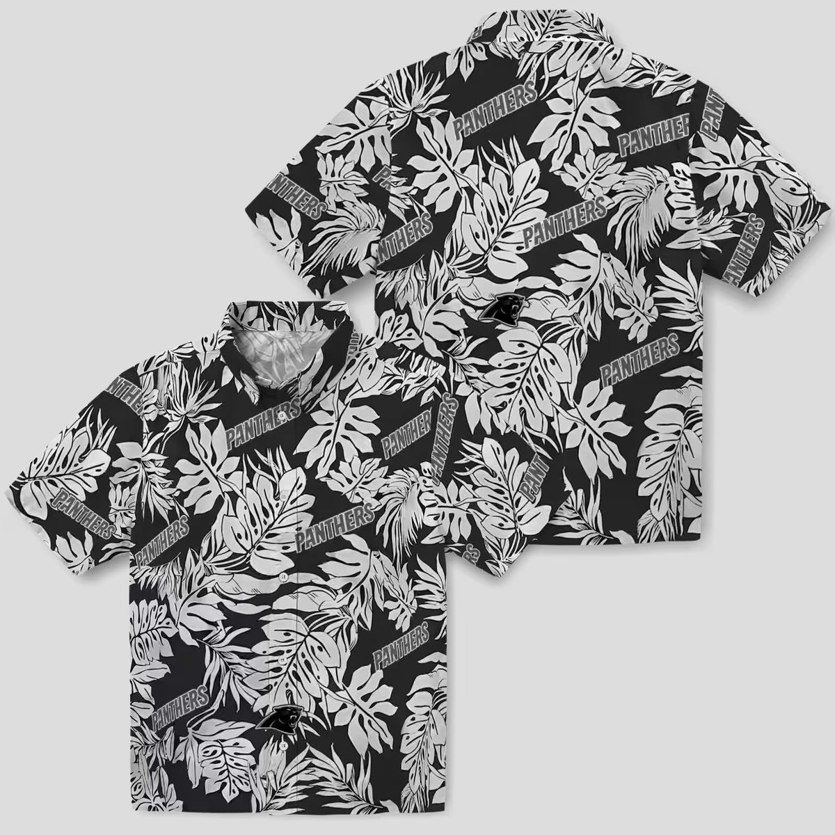 NFL Carolina Panthers Floral Hawaiian Shirt – Black Monstera Leaf Summer Vacation Shirt