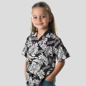 NFL Carolina Panthers Floral Hawaiian Shirt – Black Monstera Leaf Summer Vacation Shirt