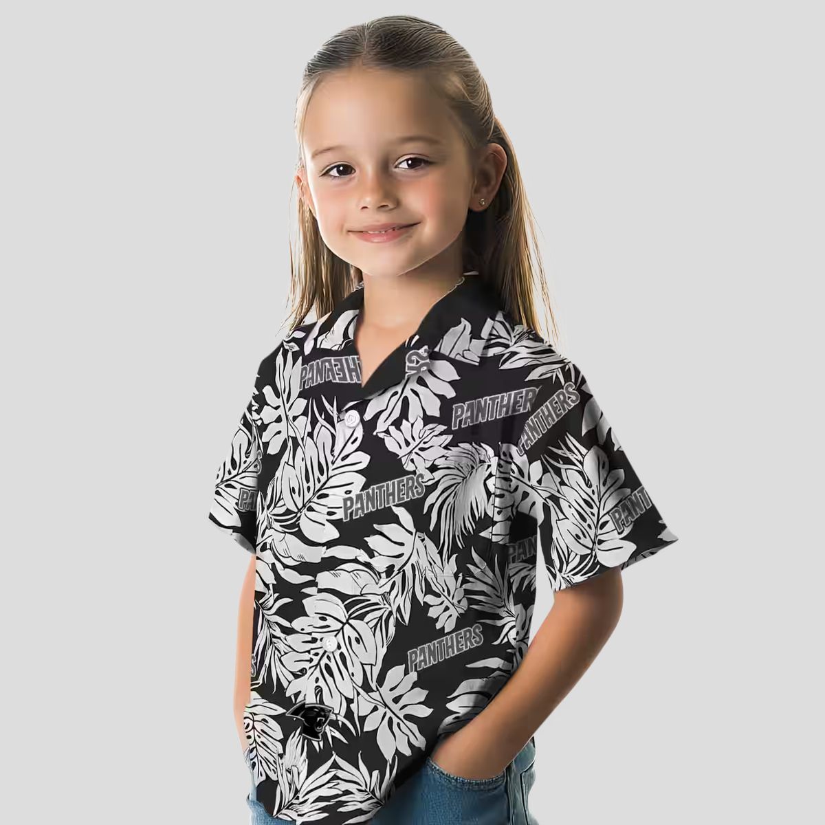 NFL Carolina Panthers Floral Hawaiian Shirt – Black Monstera Leaf Summer Vacation Shirt