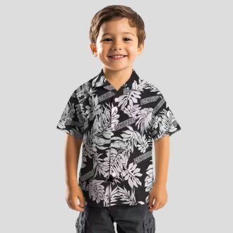 NFL Carolina Panthers Floral Hawaiian Shirt – Black Monstera Leaf Summer Vacation Shirt
