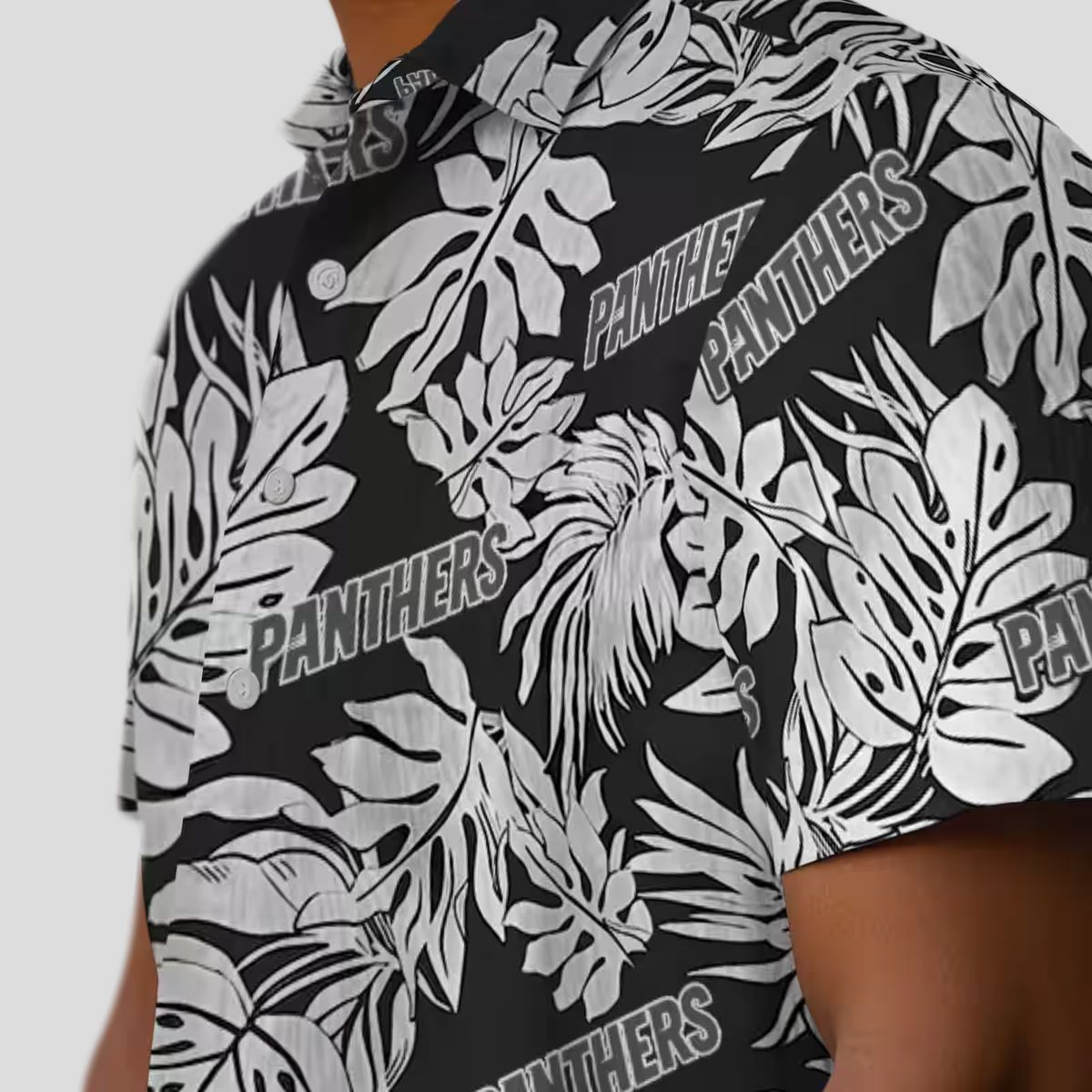 NFL Carolina Panthers Floral Hawaiian Shirt – Black Monstera Leaf Summer Vacation Shirt