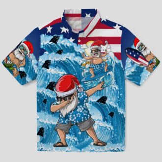 NFL Carolina Panthers Holiday Hawaiian Shirt – Surfing Santa Blue Aloha Shirt