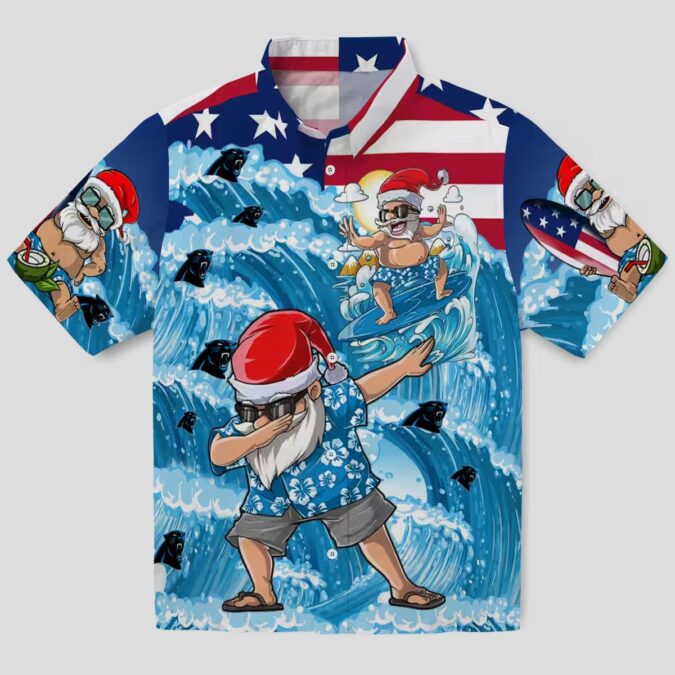 NFL Carolina Panthers Holiday Hawaiian Shirt – Surfing Santa Blue Aloha Shirt
