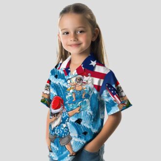 NFL Carolina Panthers Holiday Hawaiian Shirt – Surfing Santa Blue Aloha Shirt