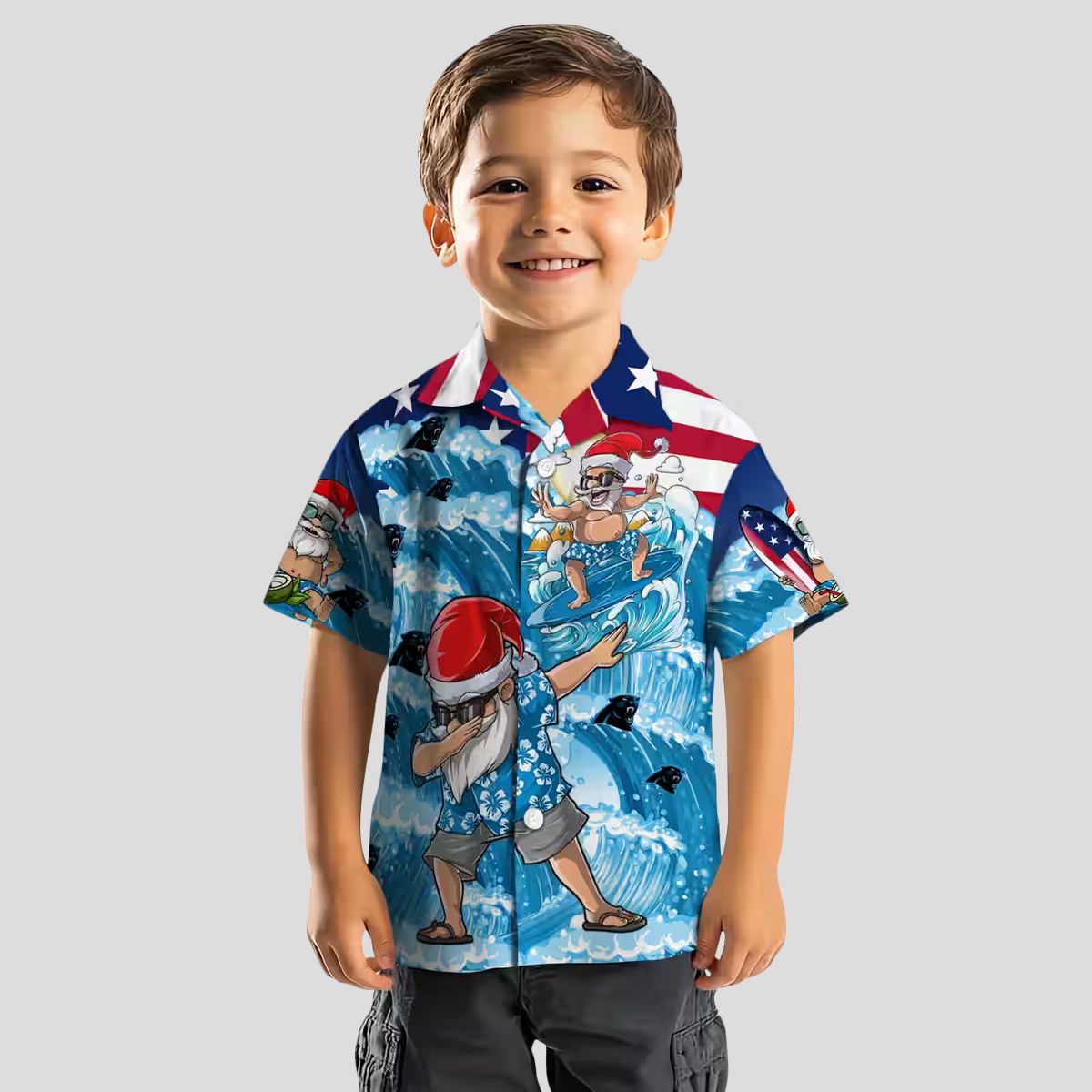 NFL Carolina Panthers Holiday Hawaiian Shirt – Surfing Santa Blue Aloha Shirt