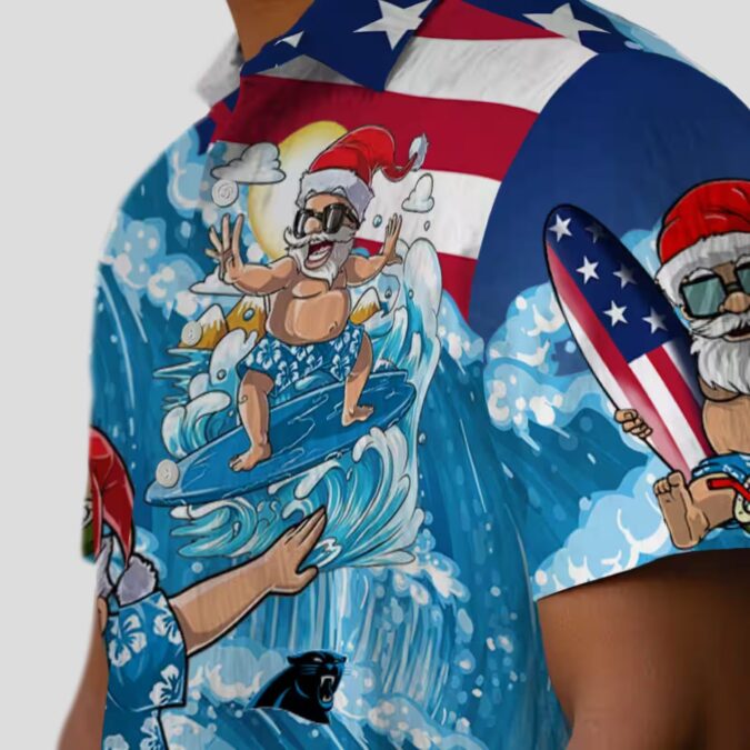 NFL Carolina Panthers Holiday Hawaiian Shirt – Surfing Santa Blue Aloha Shirt