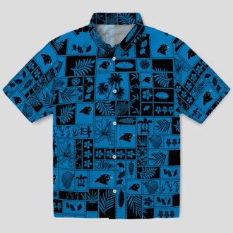 NFL Carolina Panthers Luau Party Hawaiian Shirt – Summer Aloha Patchwork in Blue & Black