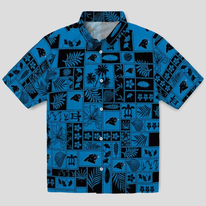 NFL Carolina Panthers Luau Party Hawaiian Shirt – Summer Aloha Patchwork in Blue & Black