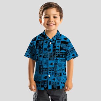 NFL Carolina Panthers Luau Party Hawaiian Shirt – Summer Aloha Patchwork in Blue & Black
