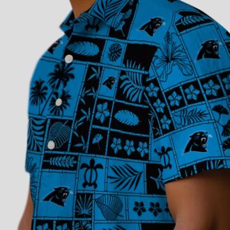 NFL Carolina Panthers Luau Party Hawaiian Shirt – Summer Aloha Patchwork in Blue & Black