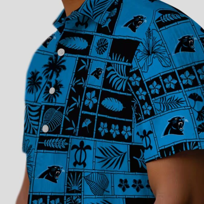 NFL Carolina Panthers Luau Party Hawaiian Shirt – Summer Aloha Patchwork in Blue & Black