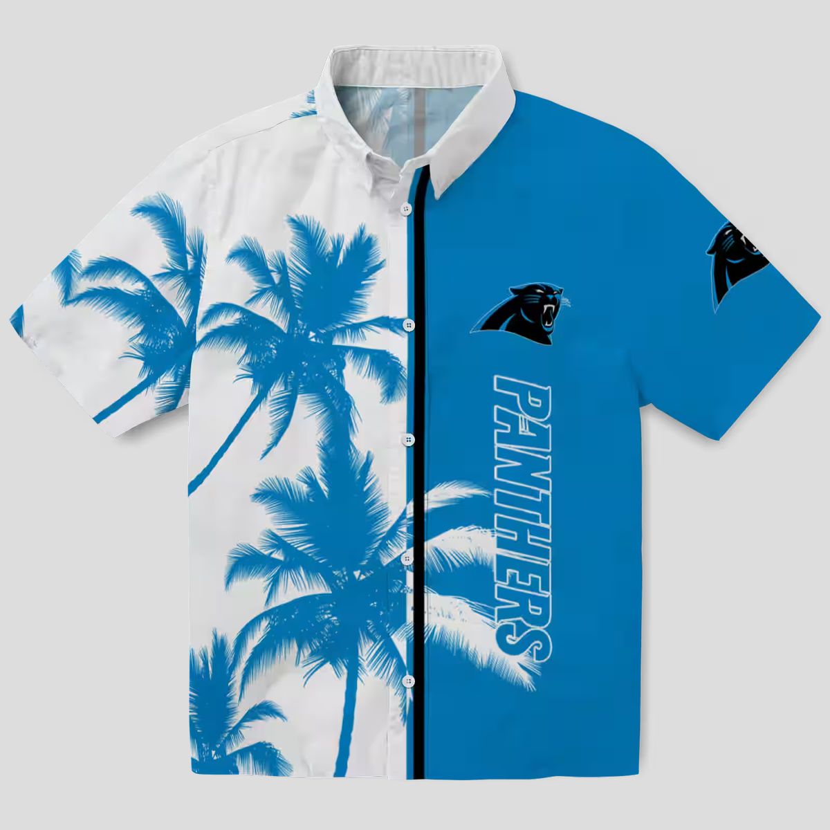 NFL Carolina Panthers Palm Trees Aloha Shirt – Blue & White Tropical Beachwear
