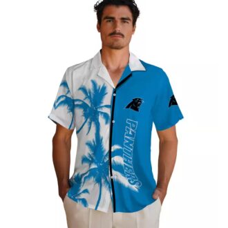 NFL Carolina Panthers Palm Trees Aloha Shirt – Blue & White Tropical Beachwear