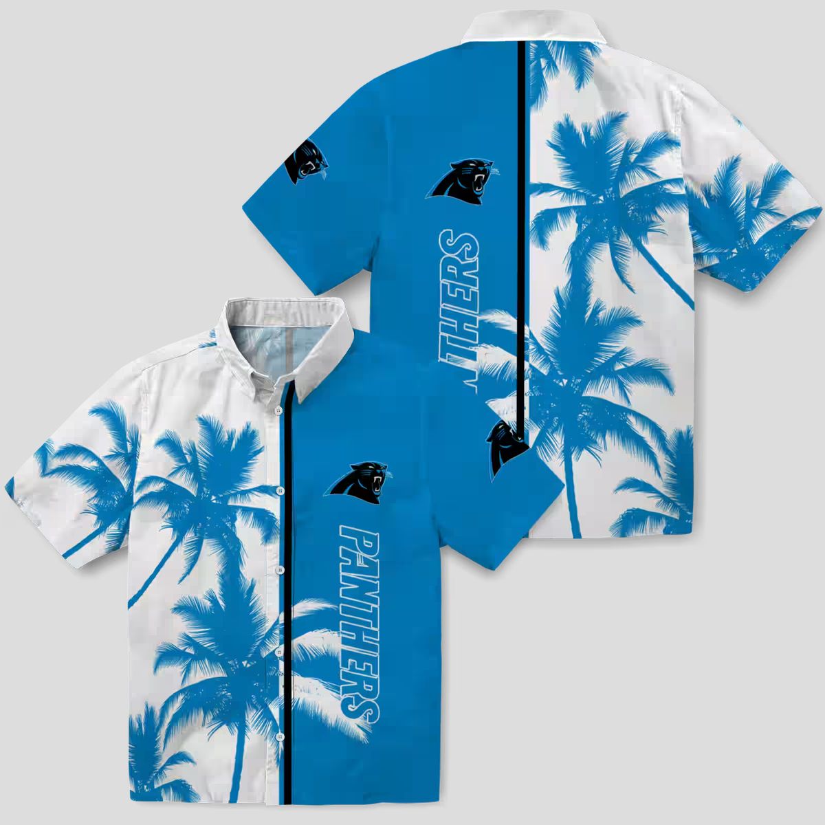 NFL Carolina Panthers Palm Trees Aloha Shirt – Blue & White Tropical Beachwear