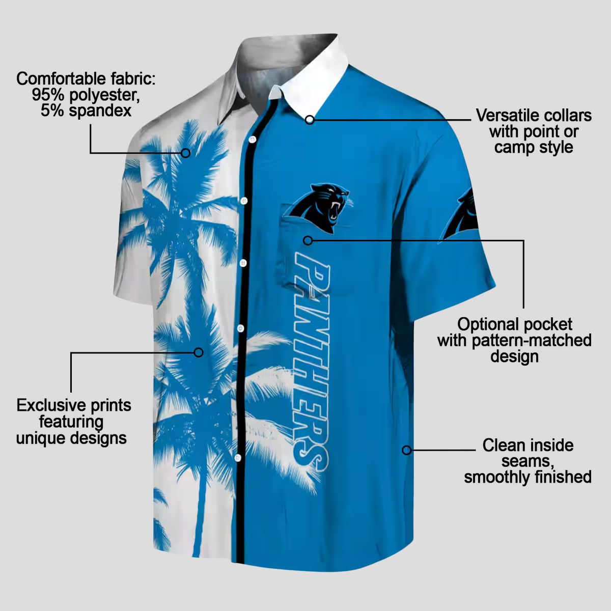 NFL Carolina Panthers Palm Trees Aloha Shirt – Blue & White Tropical Beachwear