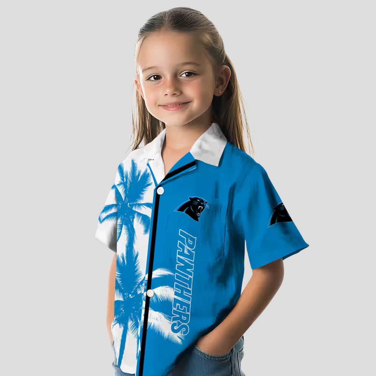 NFL Carolina Panthers Palm Trees Aloha Shirt – Blue & White Tropical Beachwear