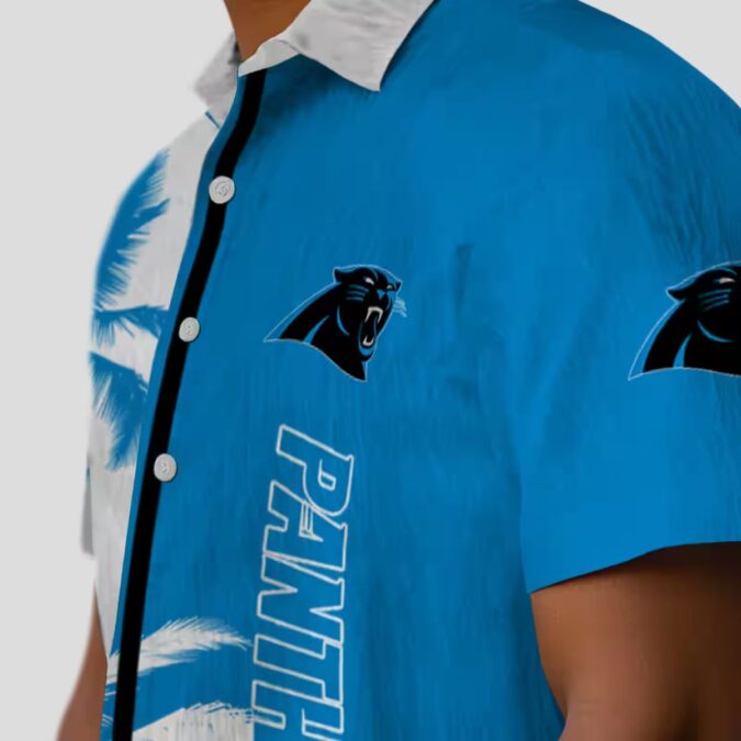 NFL Carolina Panthers Palm Trees Aloha Shirt – Blue & White Tropical Beachwear