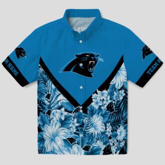 NFL Fans Carolina Panthers Floral Hawaiian Shirt - Custom Chevron Blue Button Up