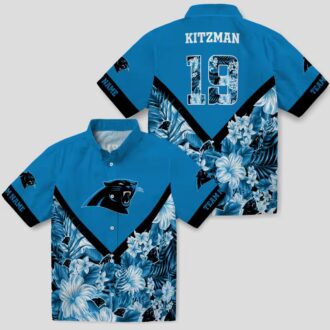 NFL Fans Carolina Panthers Floral Hawaiian Shirt - Custom Chevron Blue Button Up