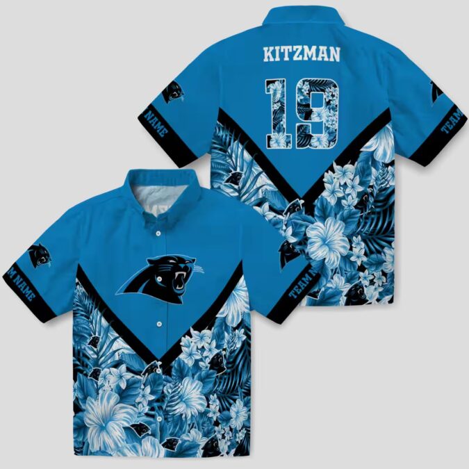 NFL Fans Carolina Panthers Floral Hawaiian Shirt - Custom Chevron Blue Button Up