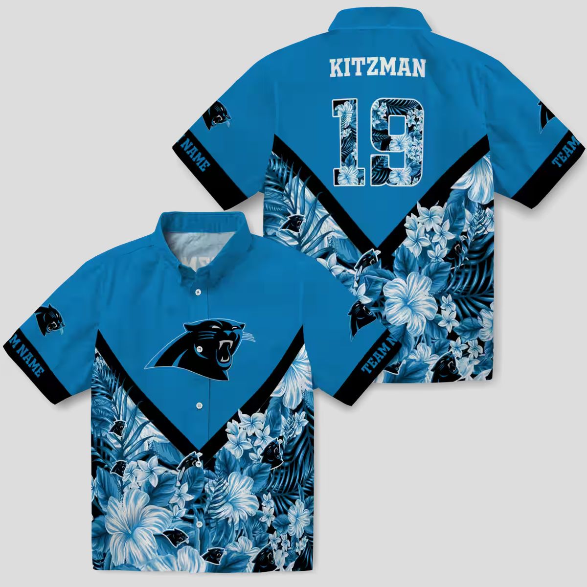NFL Fans Carolina Panthers Floral Hawaiian Shirt - Custom Chevron Blue Button Up