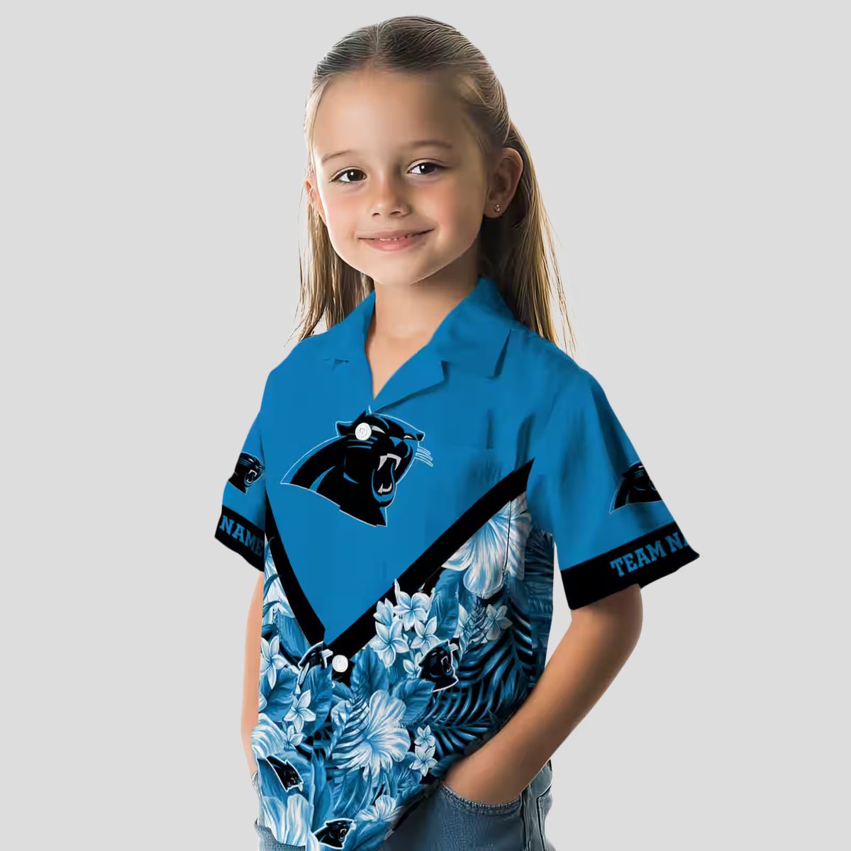 NFL Fans Carolina Panthers Floral Hawaiian Shirt - Custom Chevron Blue Button Up