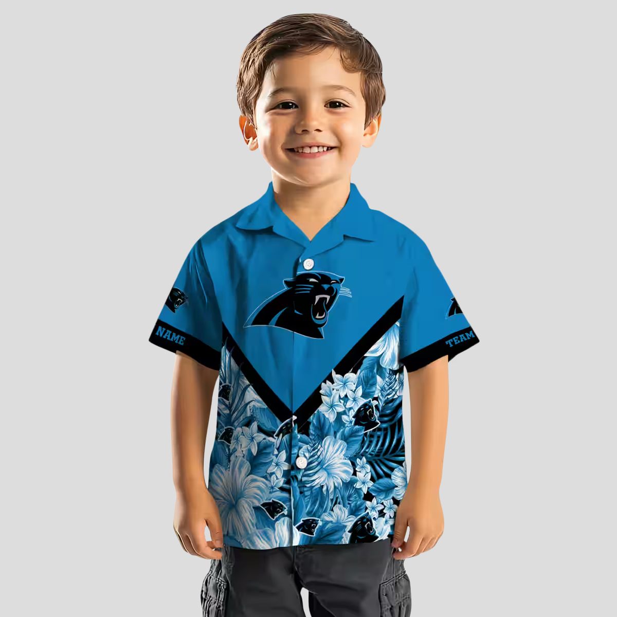 NFL Fans Carolina Panthers Floral Hawaiian Shirt - Custom Chevron Blue Button Up