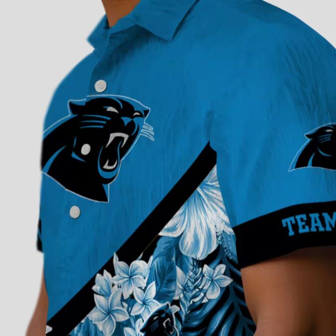 NFL Fans Carolina Panthers Floral Hawaiian Shirt - Custom Chevron Blue Button Up