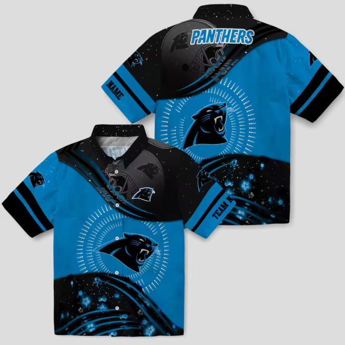 NFL Fans Carolina Panthers Hawaiian Button Up Shirt – Blue Black Football Wave Aloha Shirt