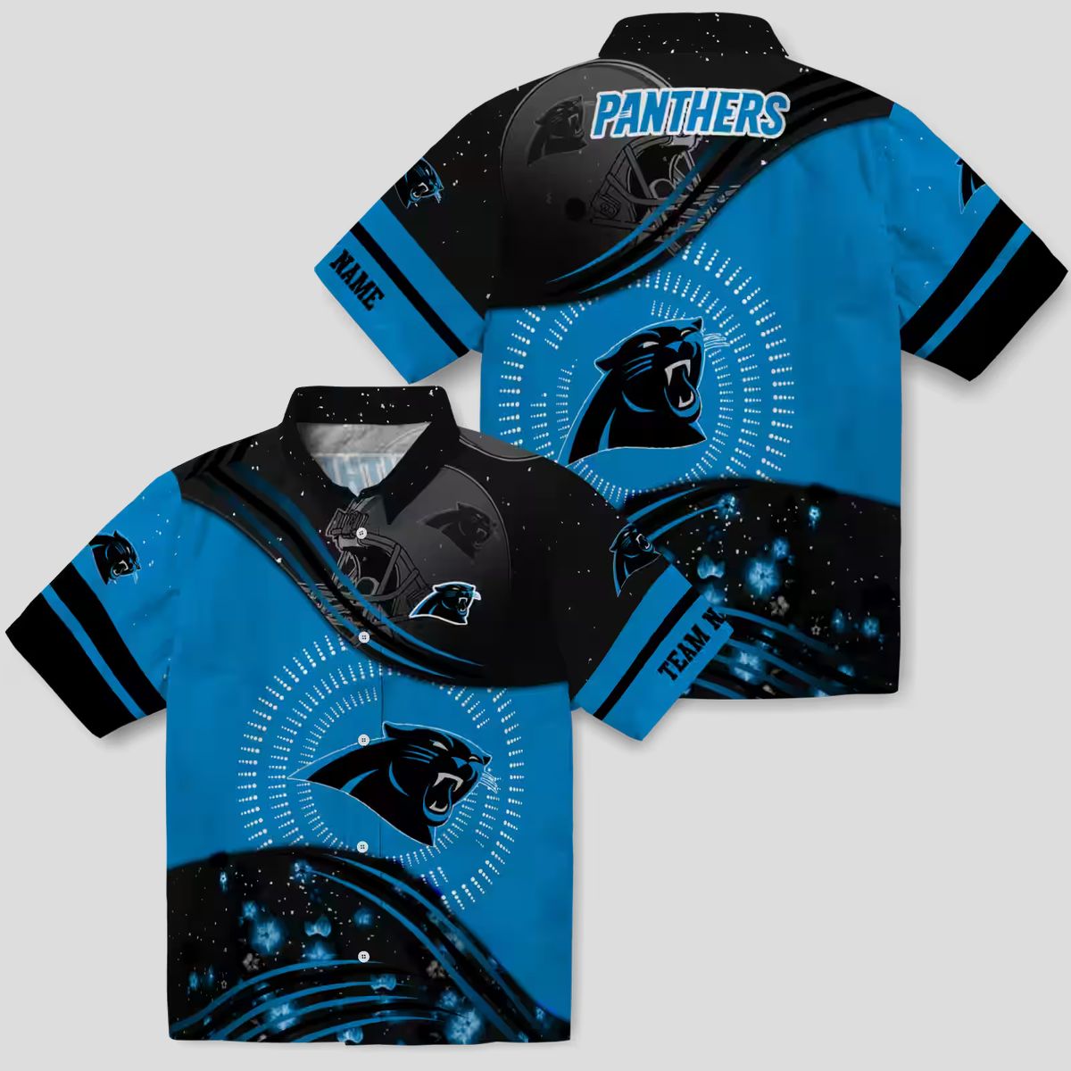 NFL Fans Carolina Panthers Hawaiian Button Up Shirt – Blue Black Football Wave Aloha Shirt