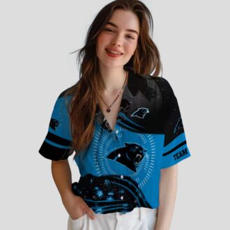 NFL Fans Carolina Panthers Hawaiian Button Up Shirt – Blue Black Football Wave Aloha Shirt